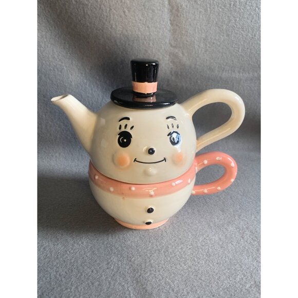 Johanna Parker Snowman Teapot and Teacup Set Vintage Johanna Parker Teapot Set - Picture 9 of 12